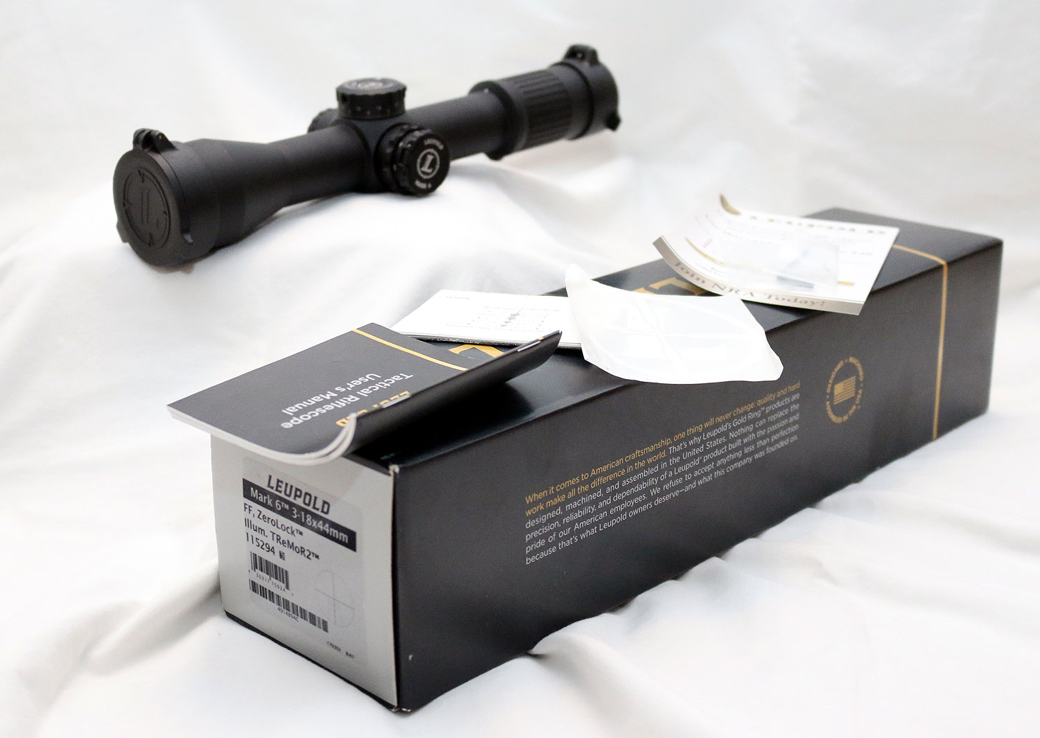 The Mark 6 arrives in the traditional Leupold box and includes a user manua...